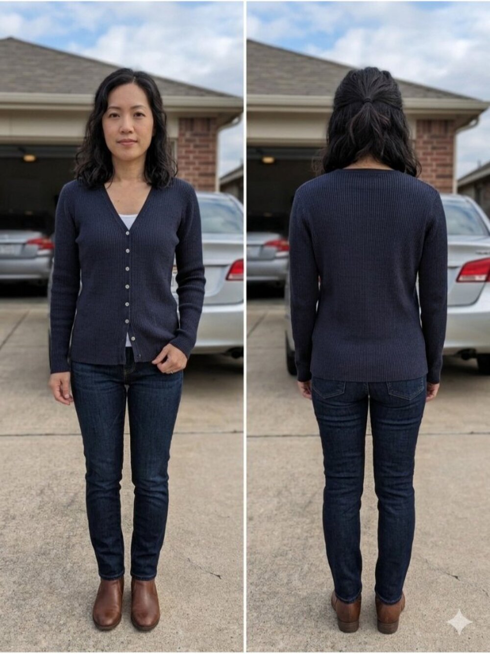 Vintage 90s Casual Corner Annex Petite PM Navy Ribbed V-Neck Cardigan Australia